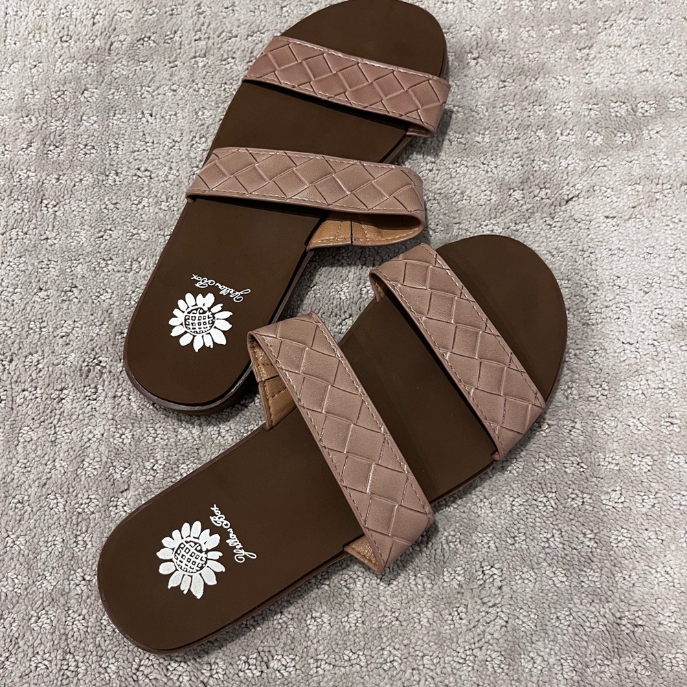 Tan Woven Yellow Box Sandals